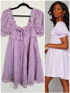 Buddy Love Floral Sequin Purple Jac Puff Babydoll Dress, M